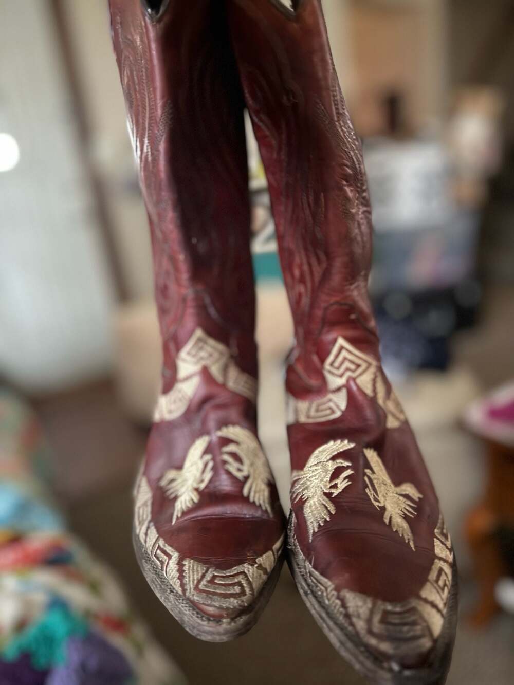 Rudy's Custom Burgundy Leather Eagle & Geometric Embroidery Cowboy Boots